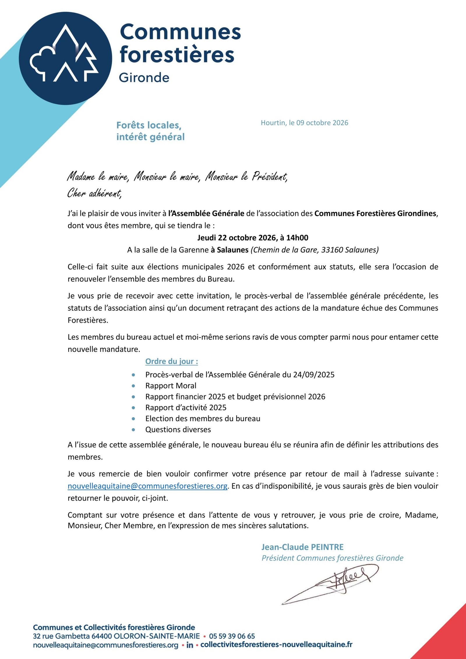 Courrier invitation AG COFOR33